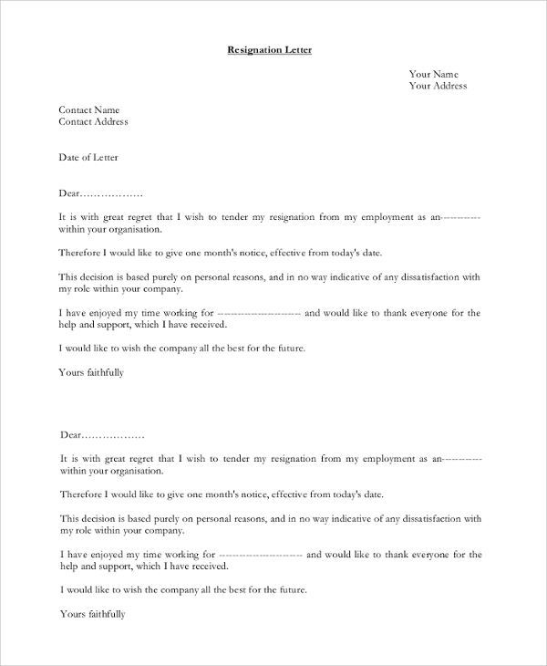 FREE 6+ Sample Resignation Letter Templates in PDF | MS Word