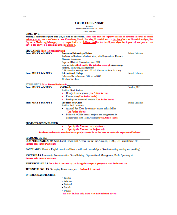 job resume template word