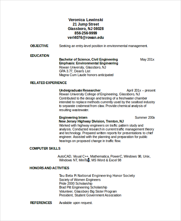 sample of an education resume word