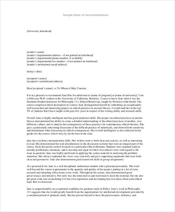 formal letter for recommendation format