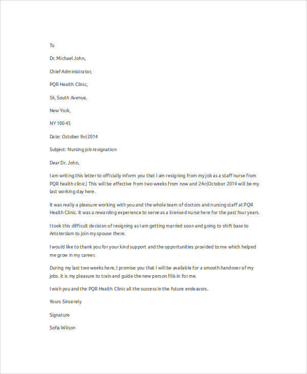 sample letter of resignation 7 examples in word pdf