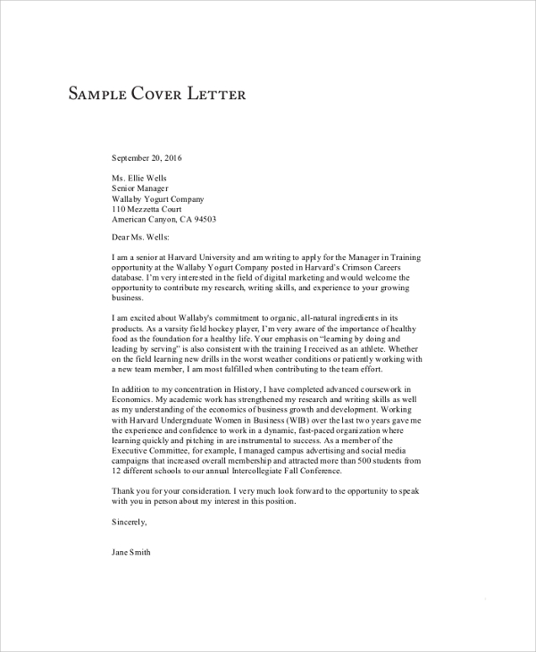 sample cover letter for resume