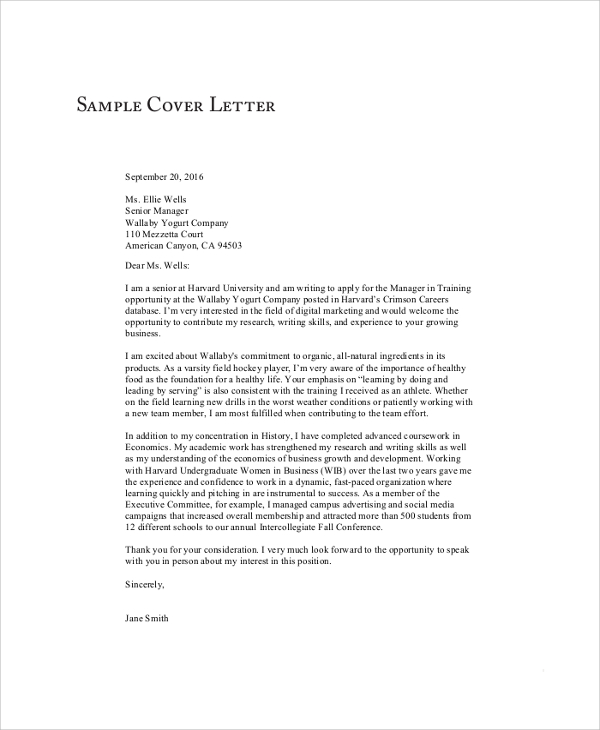 letter for resume examples