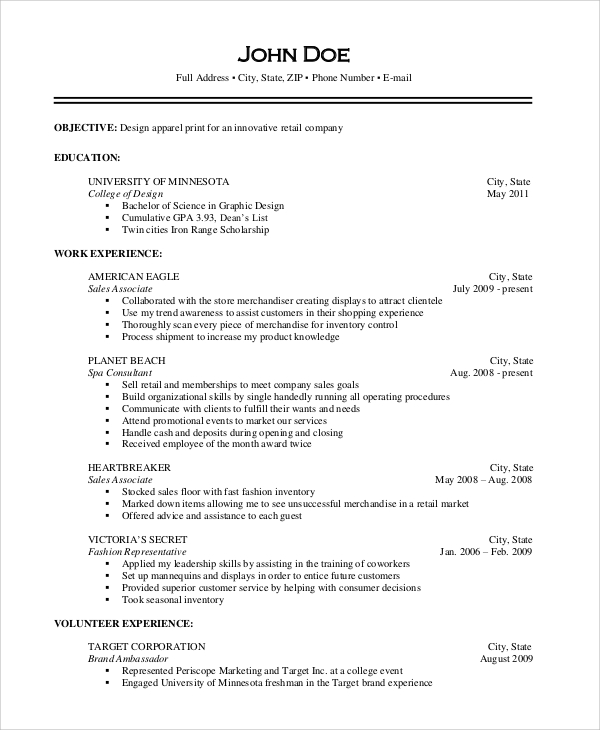 fashion sales associate resume sample