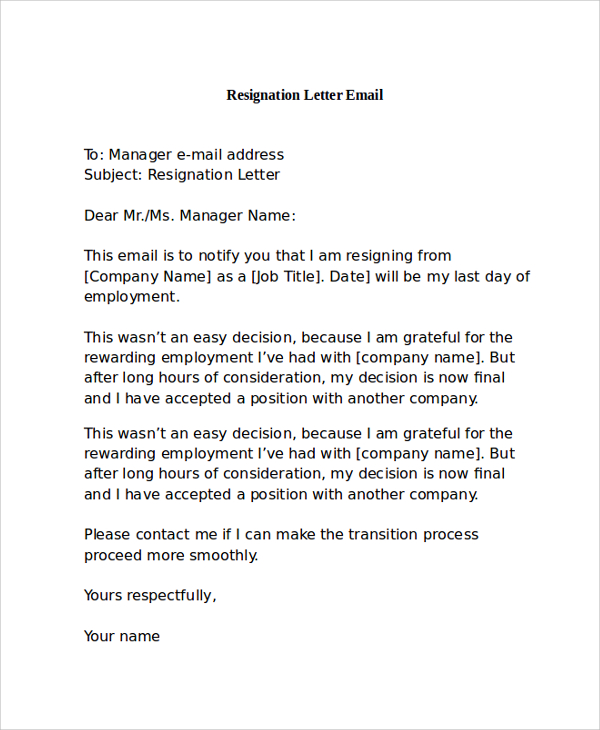 FREE 8 Sample Resignation Letter Templates In PDF MS Word