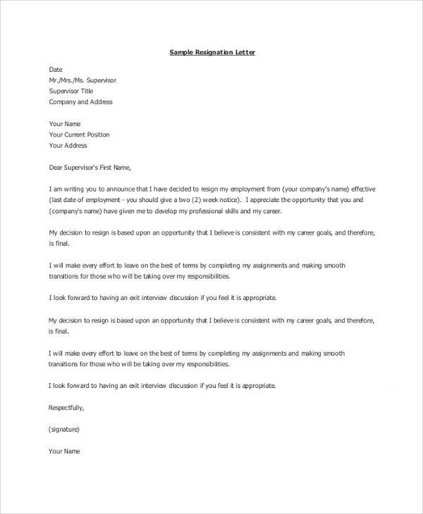 Two Weeks Notice Letter Short And Sweet from images.sampletemplates.com