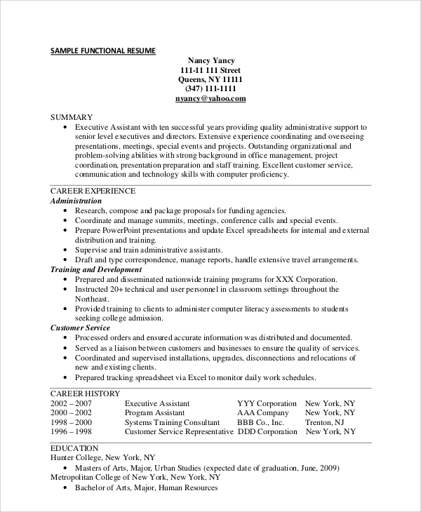 Free 9 Functional Resume Samples In Pdf Ms Word