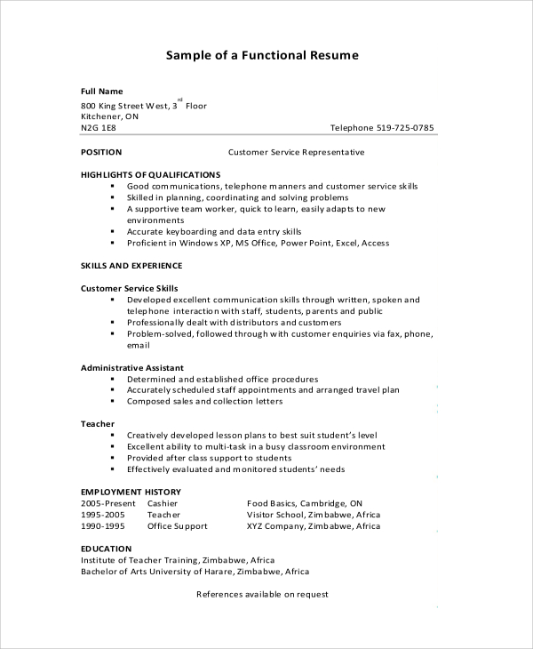 functional resume example