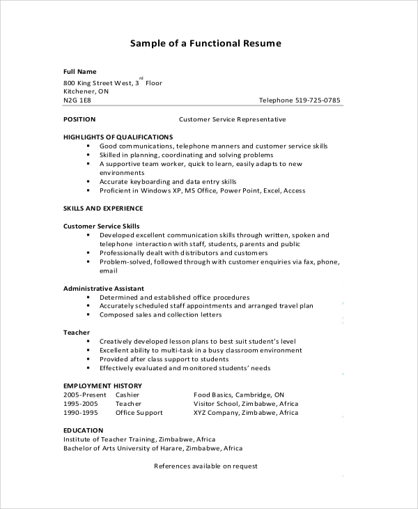 FREE 13 Functional Resume Samples Templates In PDF Word FREE 13 Functional Resume Samples Templates In PDF Word