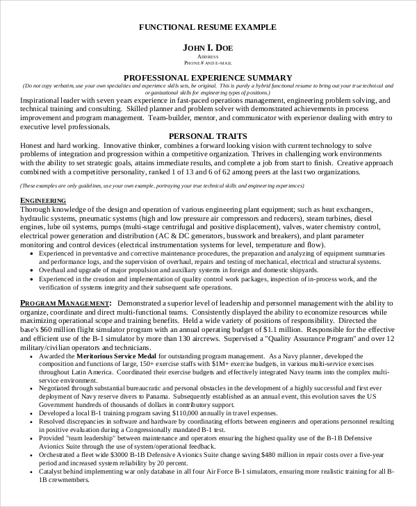 professional functional resume