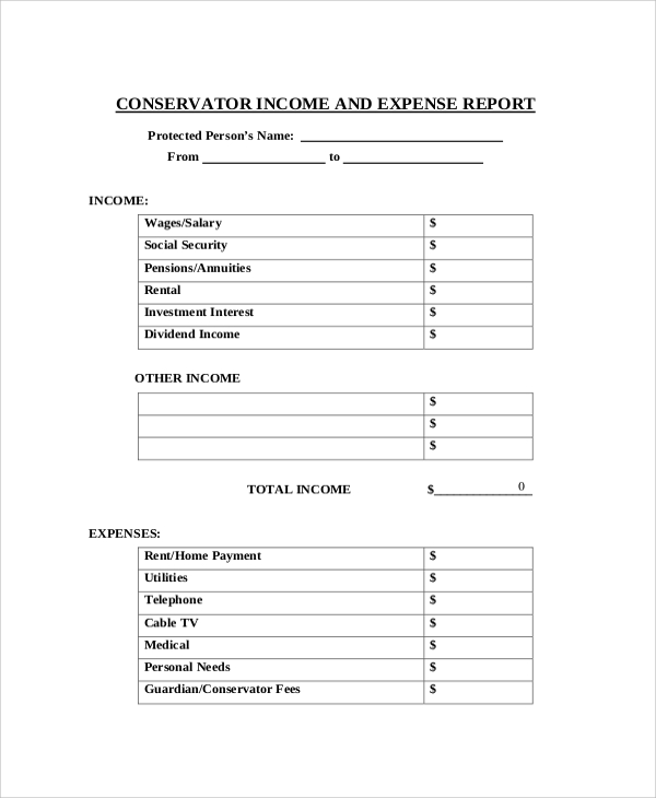 Business Income And Expense Report Template