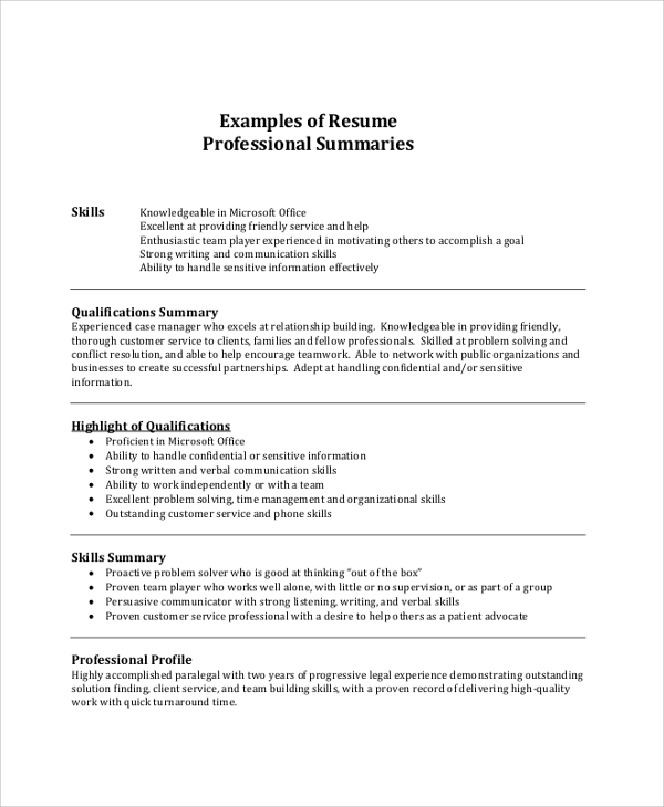 8+ Resume Summary Samples, Examples, Templates  Sample Templates