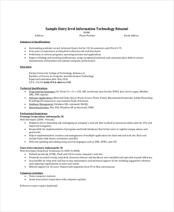 resume overview examples