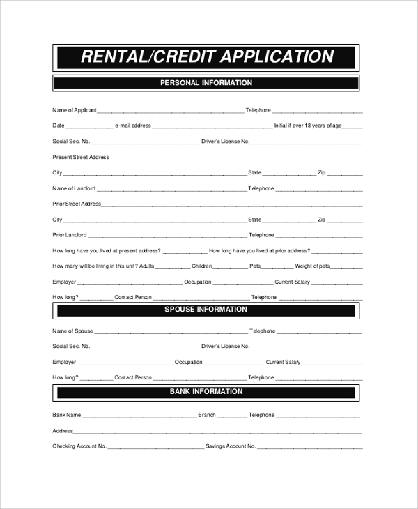 rental application credit check form