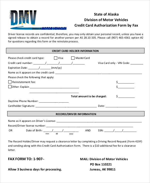 credit card authorization fax form