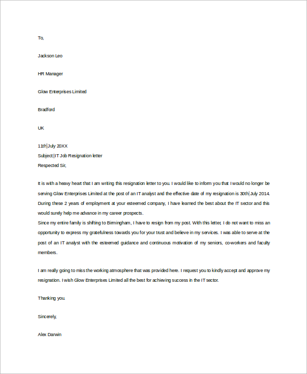 job resignation letter sample1