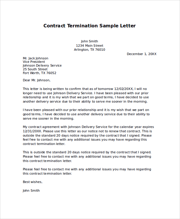 contract termination letter