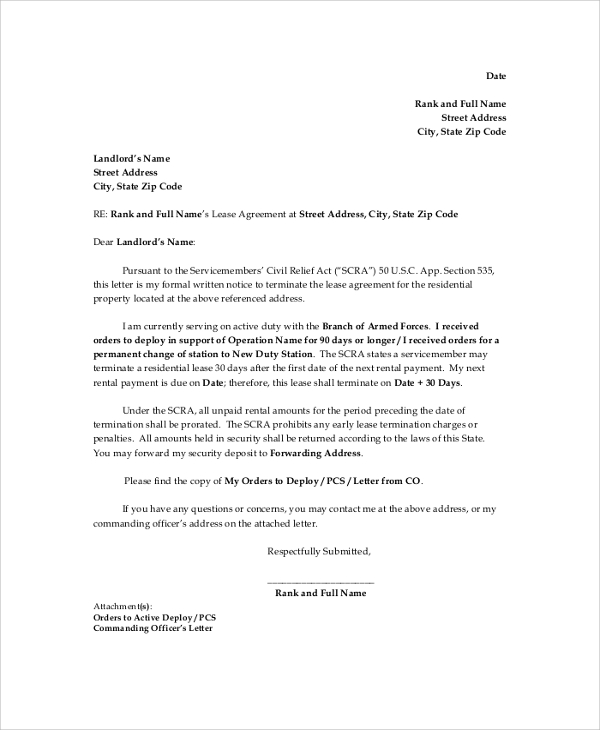 residential lease termination letter