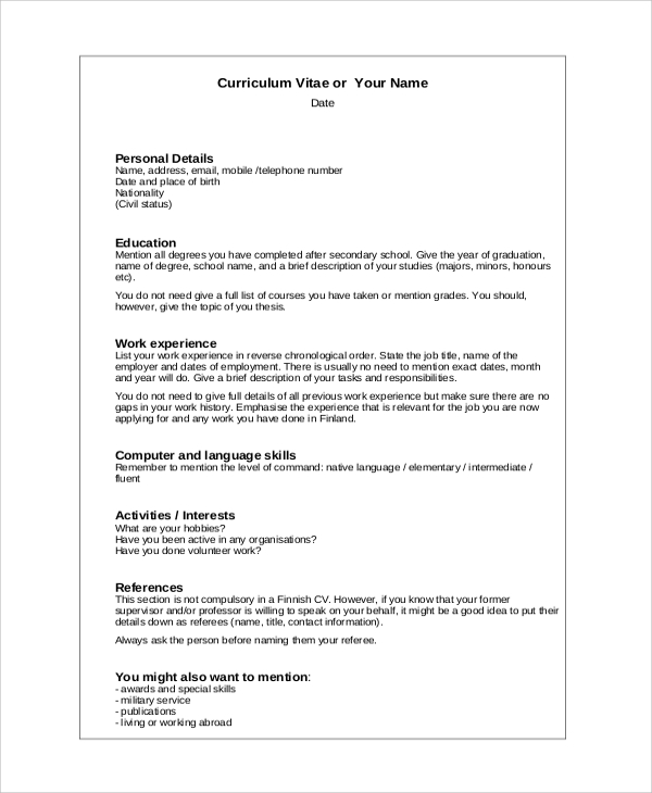 sample resume layout word