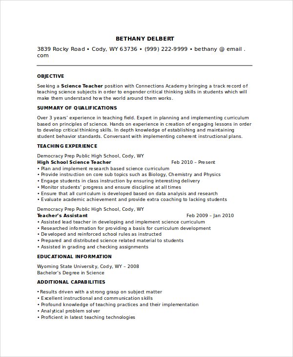 FREE 8 Sample Teacher Resume Templates In PDF MS Word