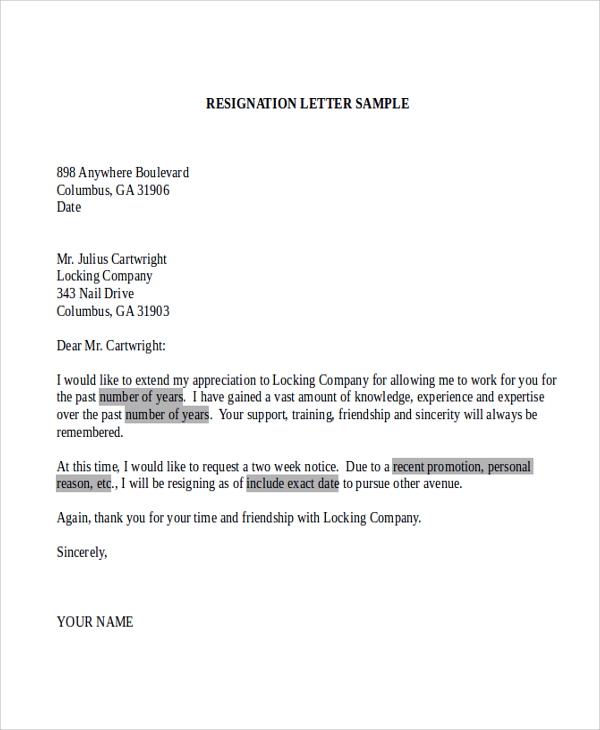 job resignation letter sample2