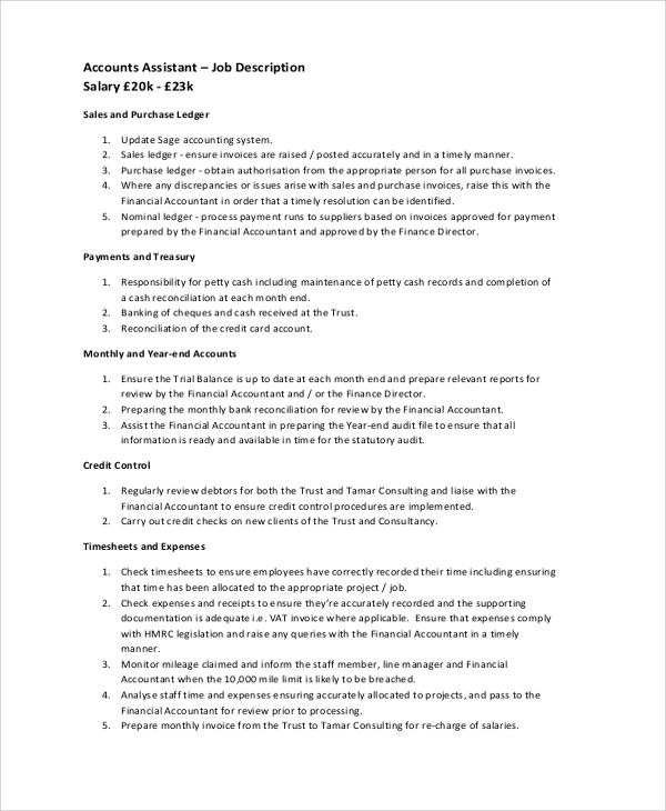 Accounts Job Description Template