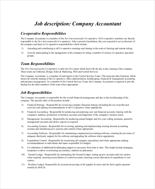 What are job responsibilities of accountant