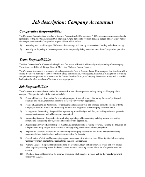 Financial Accountant Job Description Pdf : Bookkeeping Accounting And Auditing Clerk Job Description ... / Job description and person specification.