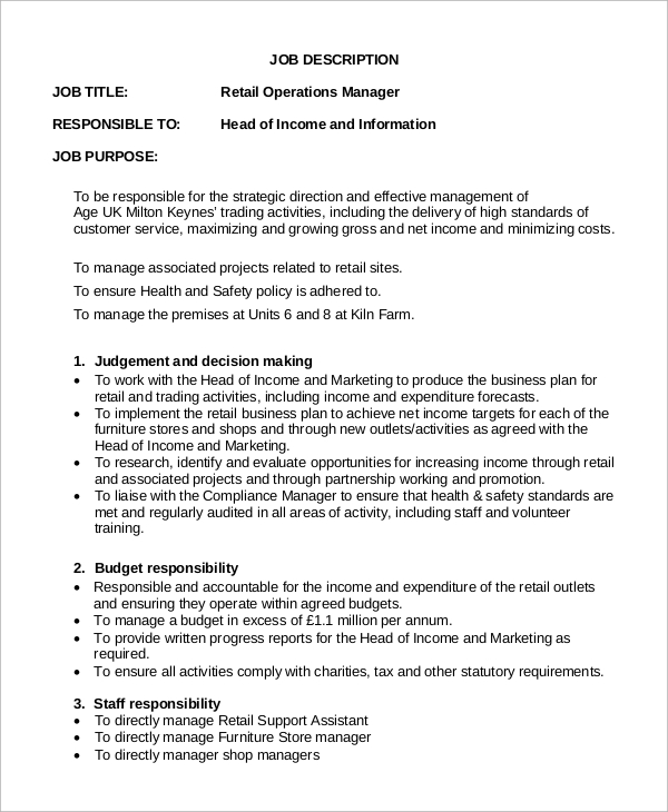 retail operations manager job description