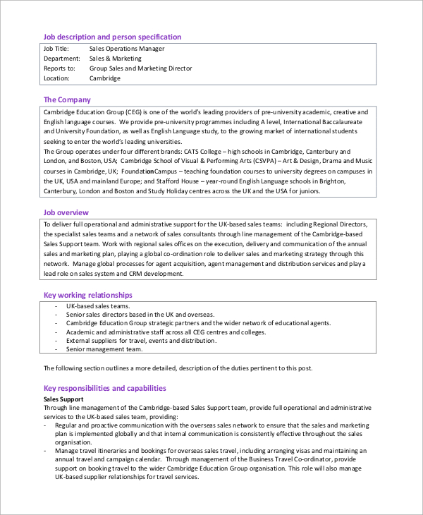 Event Manager Job Description Sample Chlistdomain   Sales Operations Manager Job Description 