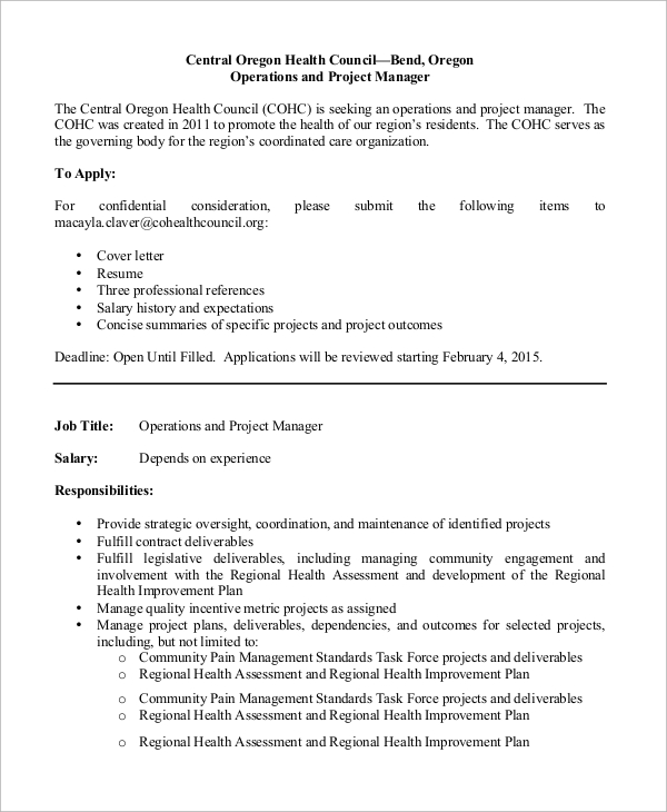 operations project manager job description