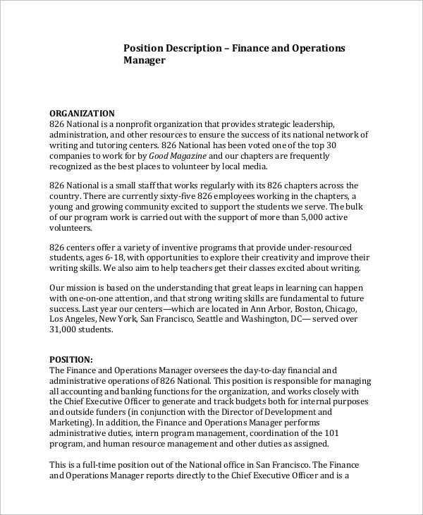 8+ Operations Manager Job Description Samples  Sample 