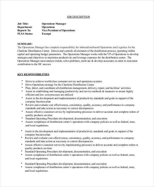 Business Operations Manager Job Description Pdf