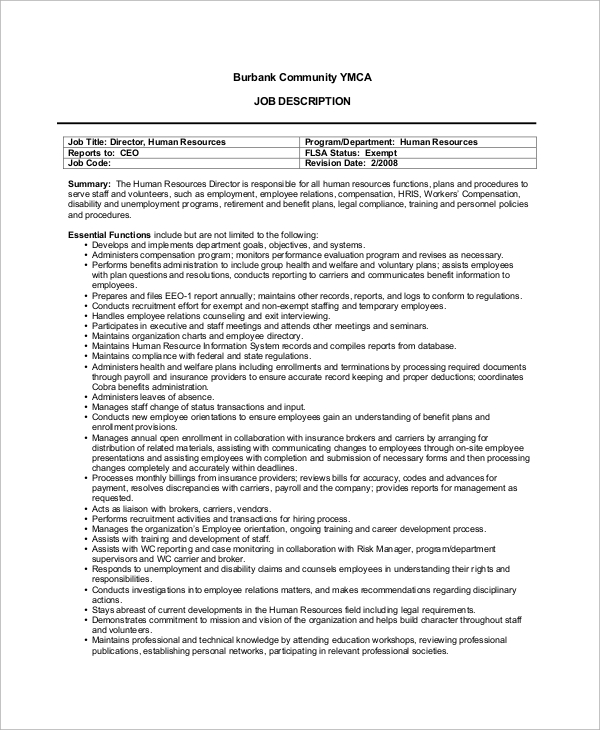 free-11-sample-human-resources-job-description-templates-in-pdf-job