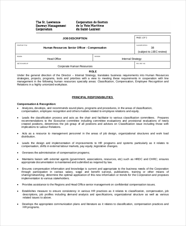 FREE 11 Sample Human Resources Job Description Templates In PDF