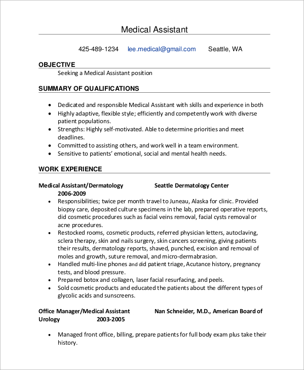 FREE 8 Sample Medical Assistant Resume Templates In PDF MS Word
