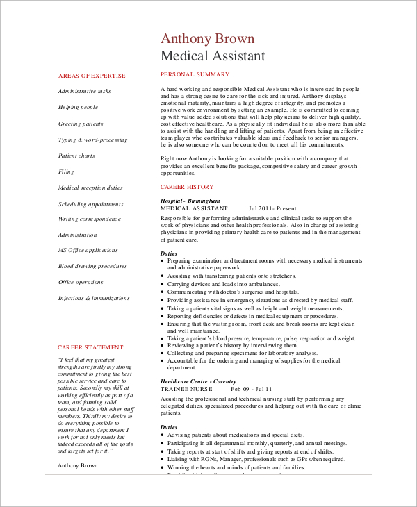 FREE 8 Sample Medical Assistant Resume Templates In PDF MS Word