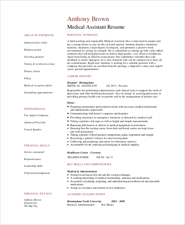 FREE 8+ Sample Medical Assistant Resume Templates in PDF ...