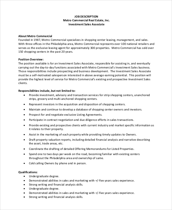 real estate sales associate job description resume