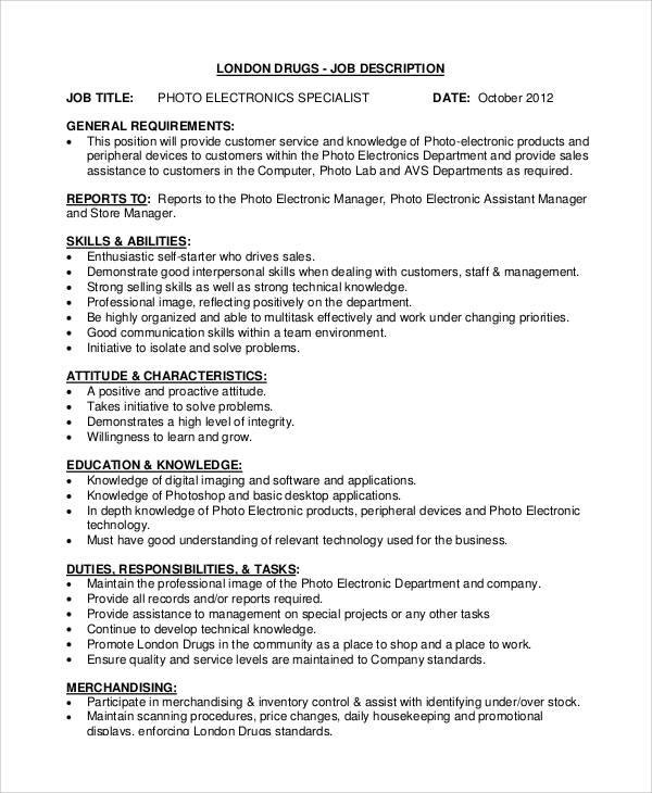 electronics sales associate job description