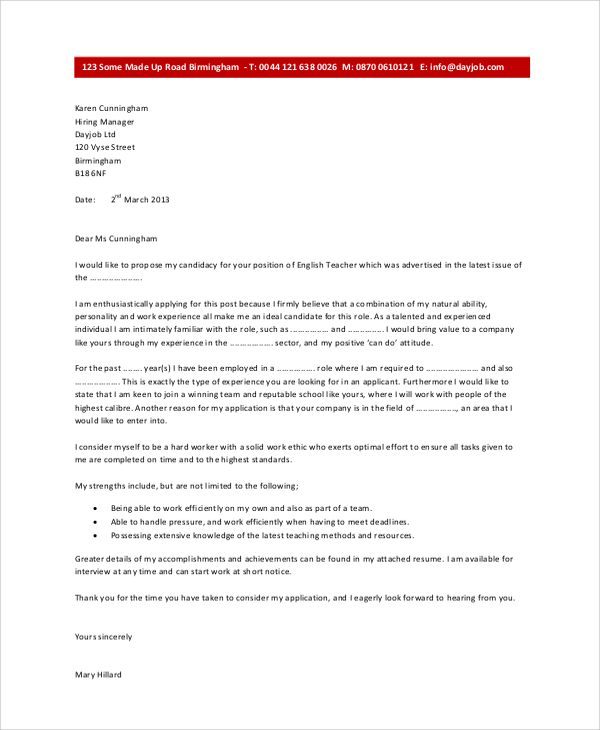 Free 7 Sample Cover Letter For Job In Ms Word Pdf