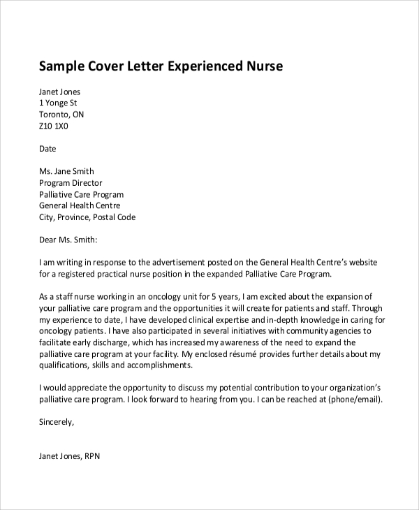 sample cover letter for nursing job