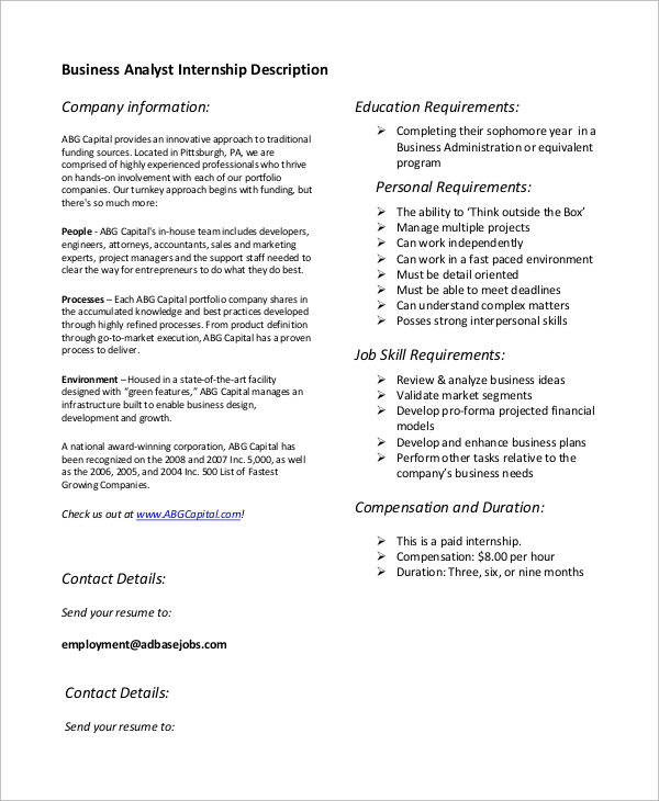 Business requirement analyst job description