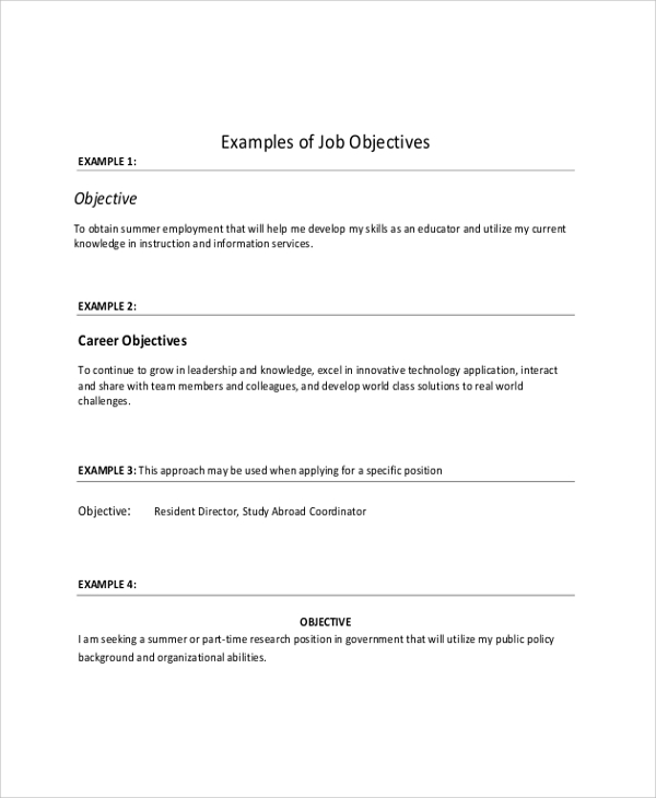 8+ Sample Objective on Resumes  Sample Templates