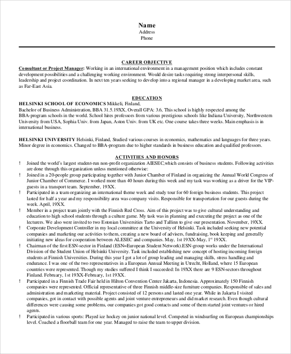 Free 8 Sample Objective On Resume Templates In Ms Word Pdf