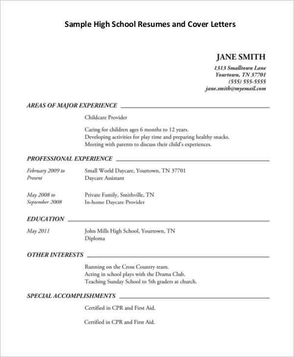 resume templates for high school student