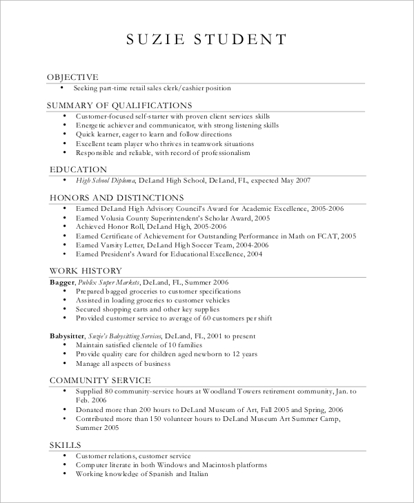 template for resume high school student