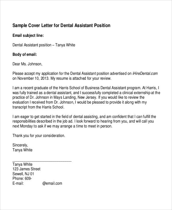 cover letter for resume dental assistant