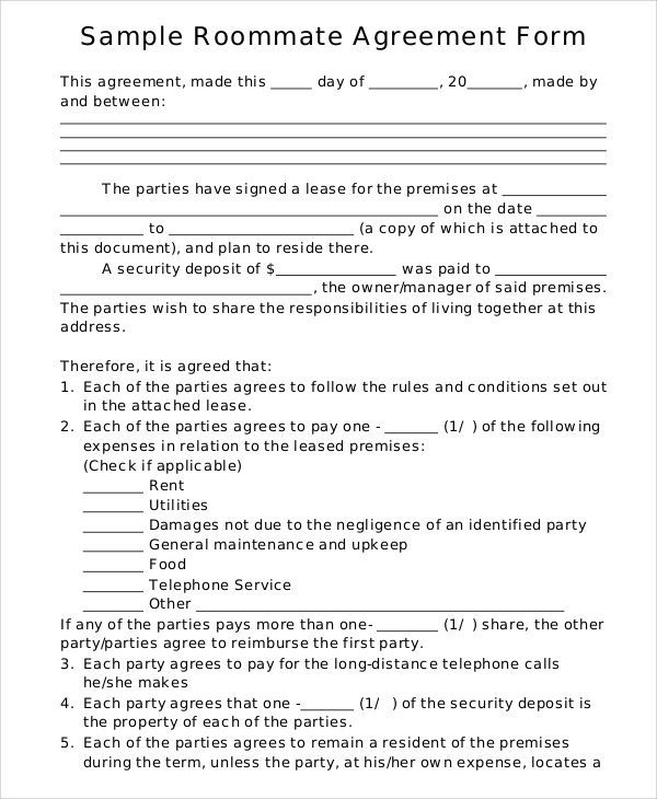 roommate agreement form