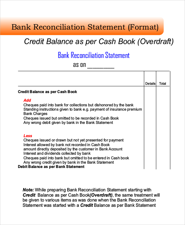 bank reconciliation format